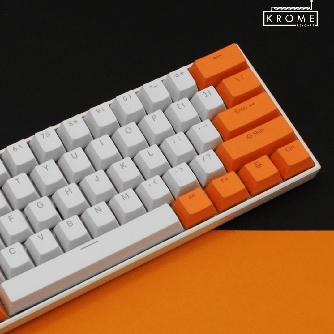 ISO/ANSI - Standard White & Orange PBT Keycaps - kromekeycaps