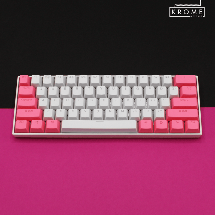 ISO/ANSI - Standard White & Pink PBT Keycaps - kromekeycaps