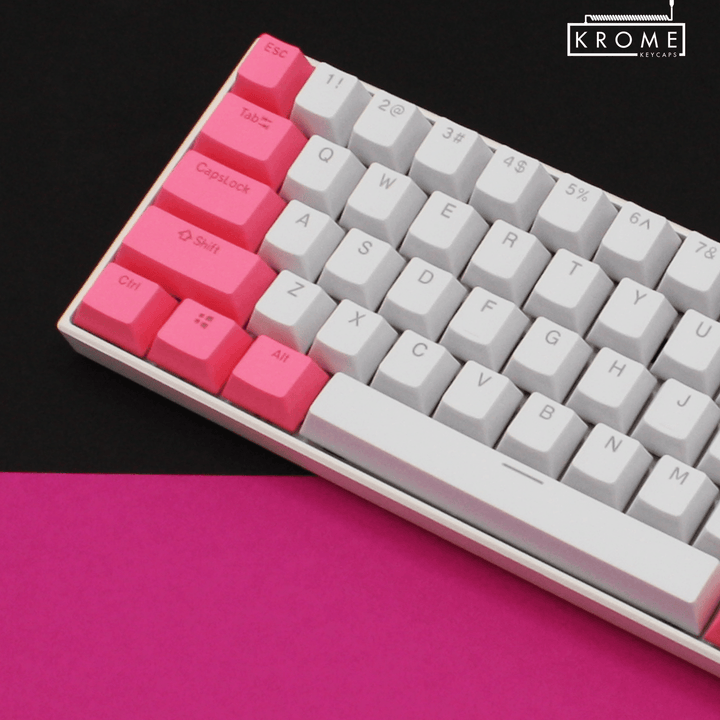 ISO/ANSI - Standard White & Pink PBT Keycaps - kromekeycaps