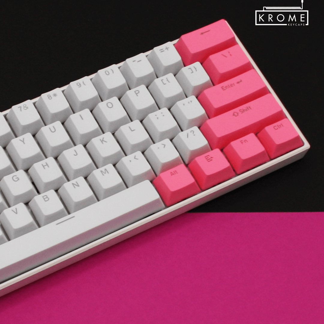 ISO/ANSI - Standard White & Pink PBT Keycaps - kromekeycaps