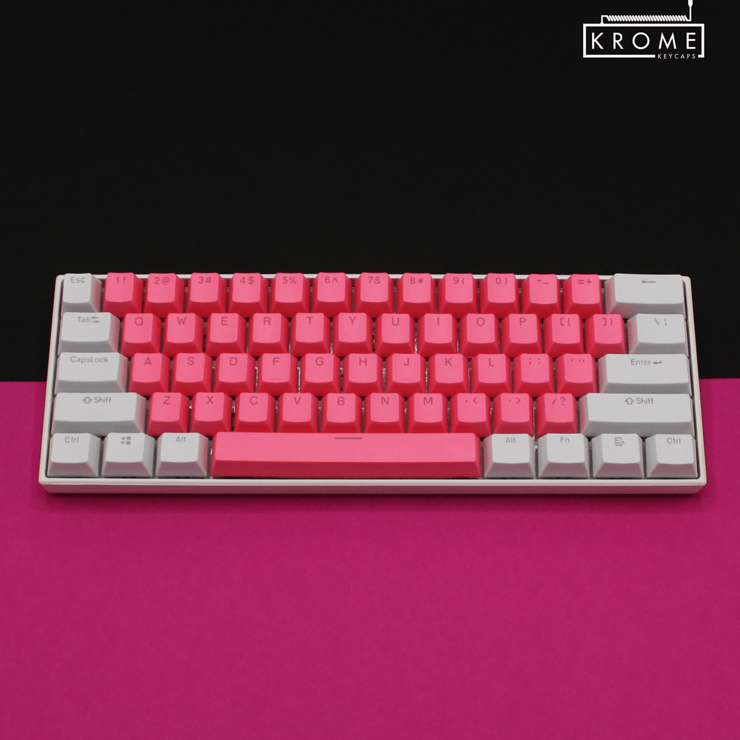 ISO/ANSI - Standard White & Pink PBT Keycaps - kromekeycaps