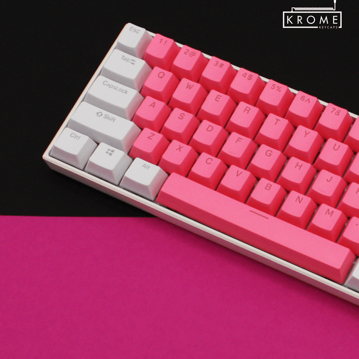 ISO/ANSI - Standard White & Pink PBT Keycaps - kromekeycaps