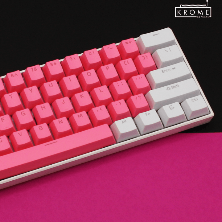 ISO/ANSI - Standard White & Pink PBT Keycaps - kromekeycaps