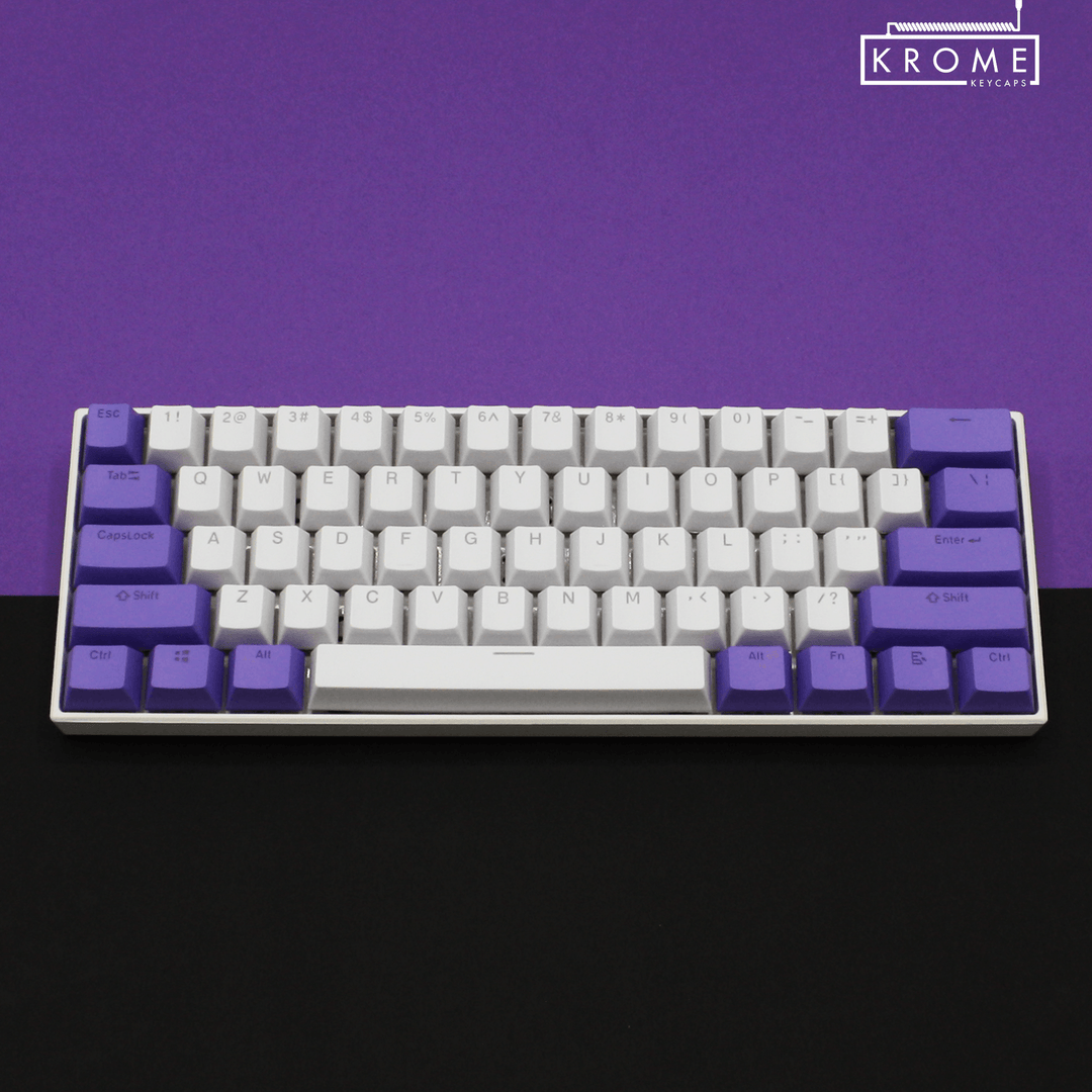 ISO/ANSI - Standard White & Purple PBT Keycaps - kromekeycaps