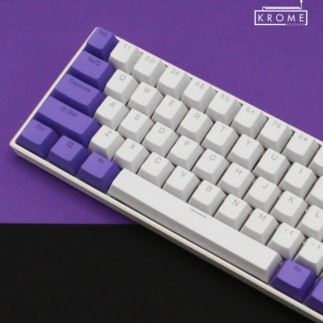 ISO/ANSI - Standard White & Purple PBT Keycaps - kromekeycaps