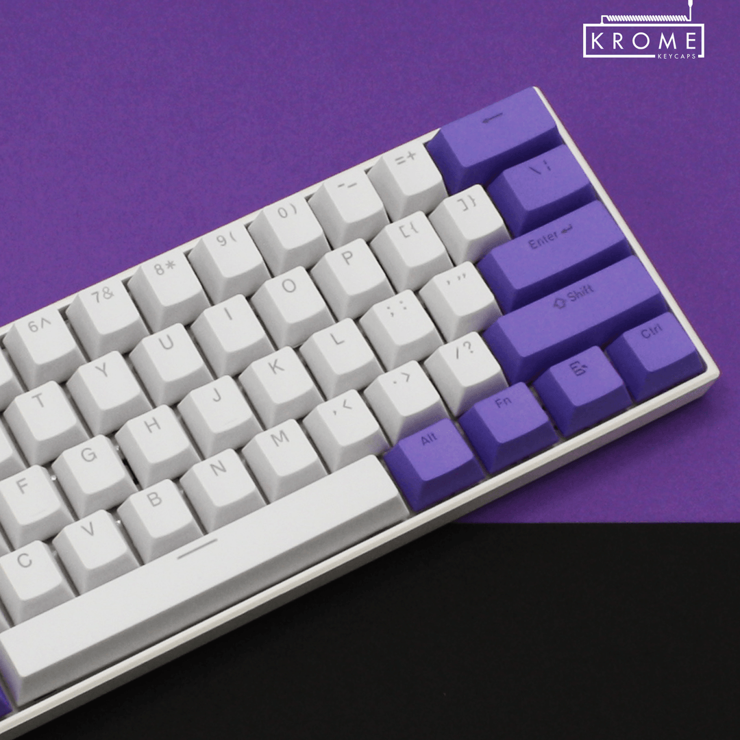 ISO/ANSI - Standard White & Purple PBT Keycaps - kromekeycaps