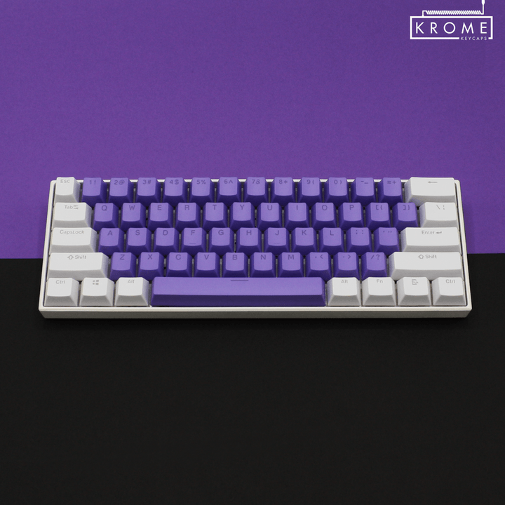 ISO/ANSI - Standard White & Purple PBT Keycaps - kromekeycaps