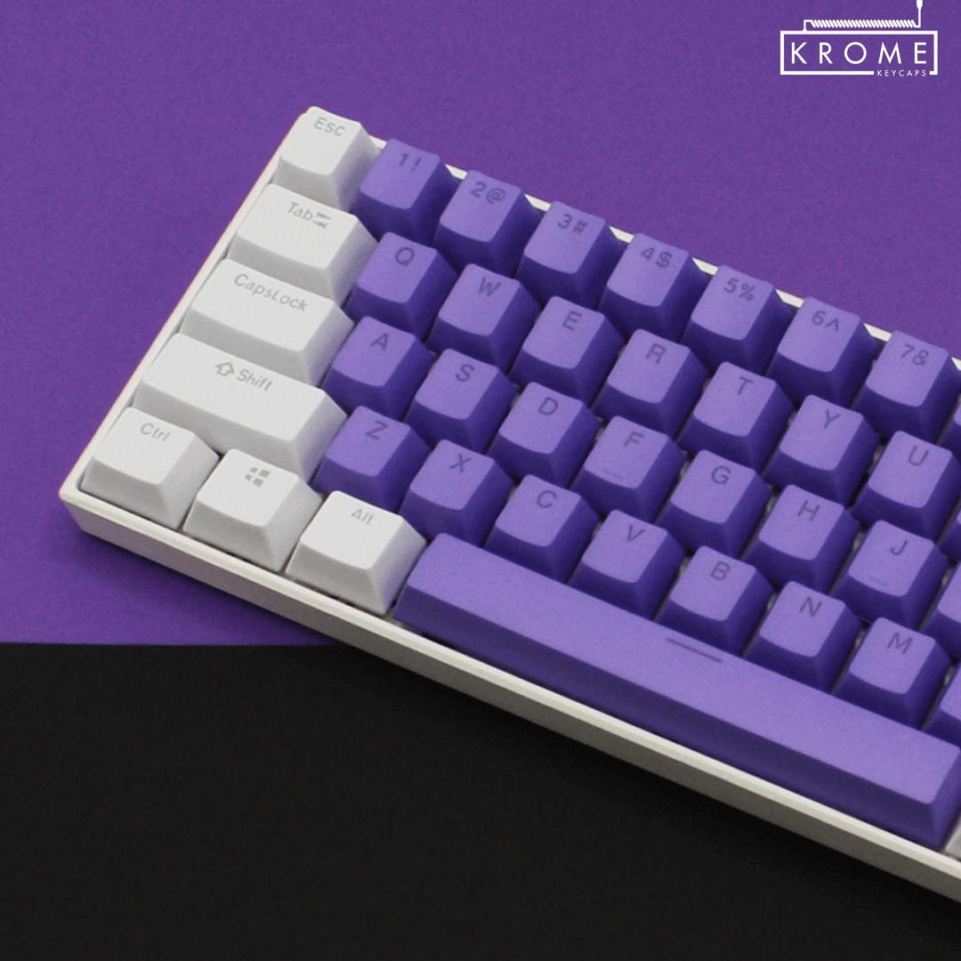 ISO/ANSI - Standard White & Purple PBT Keycaps - kromekeycaps