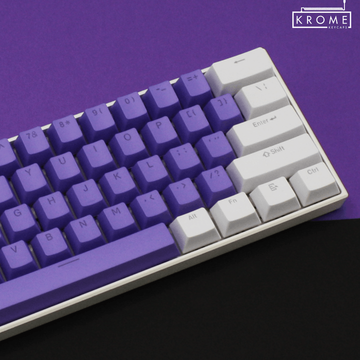 ISO/ANSI - Standard White & Purple PBT Keycaps - kromekeycaps