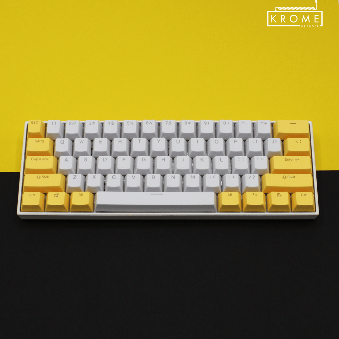 ISO/ANSI - Standard White & Yellow PBT Keycaps - kromekeycaps