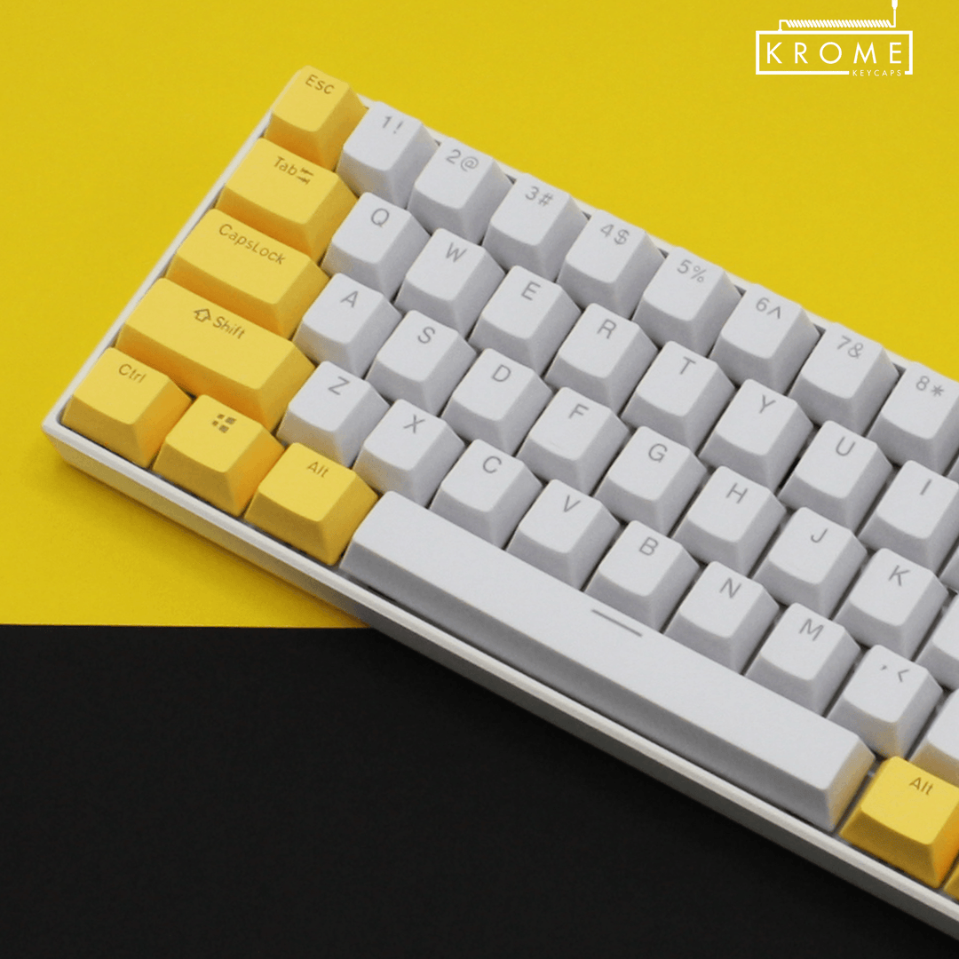 ISO/ANSI - Standard White & Yellow PBT Keycaps - kromekeycaps