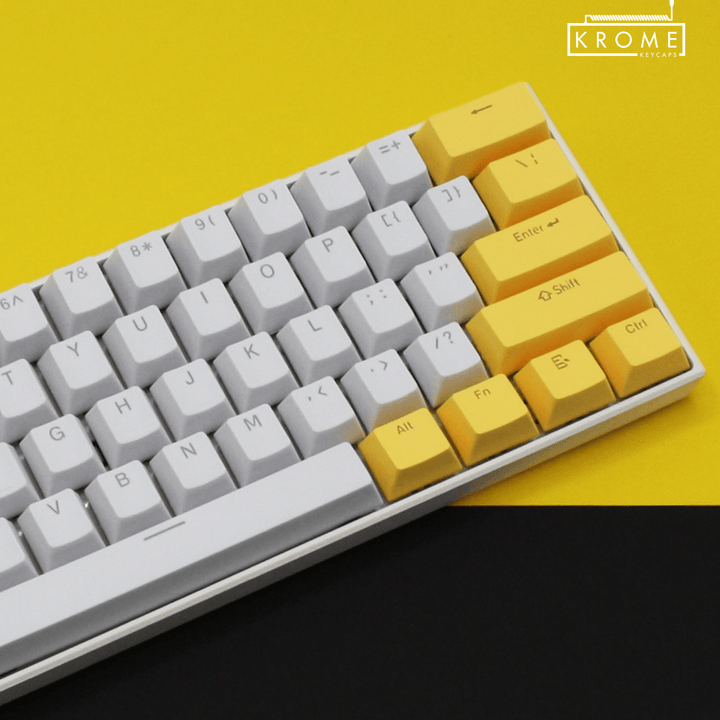 ISO/ANSI - Standard White & Yellow PBT Keycaps - kromekeycaps