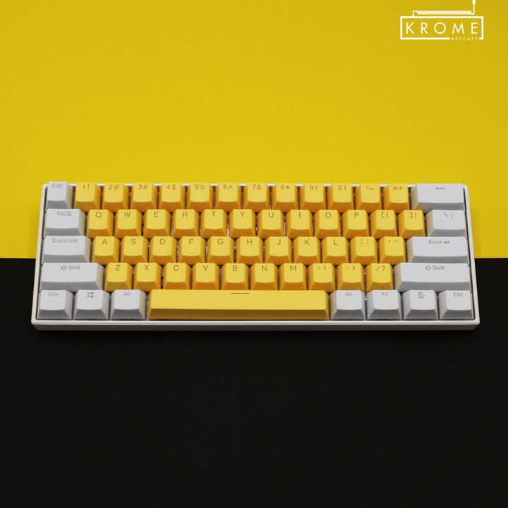 ISO/ANSI - Standard White & Yellow PBT Keycaps - kromekeycaps