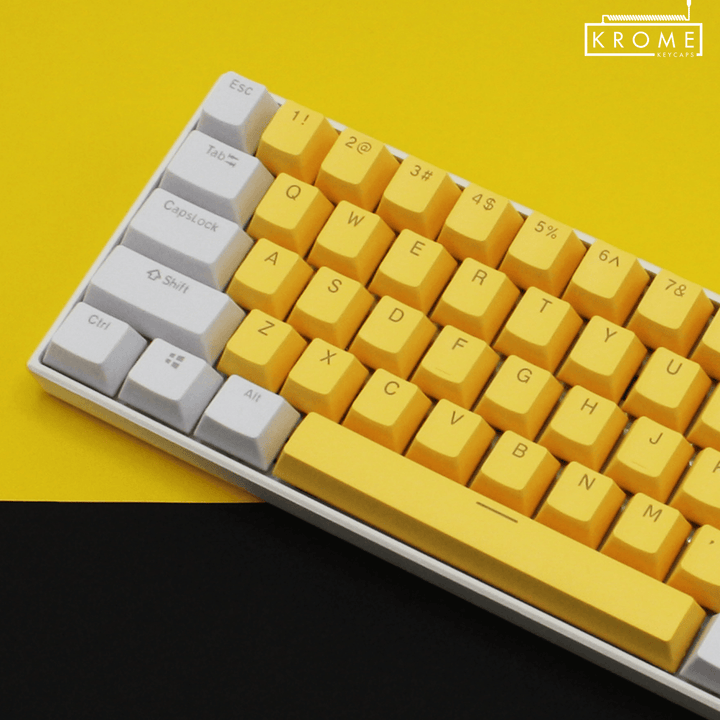 ISO/ANSI - Standard White & Yellow PBT Keycaps - kromekeycaps