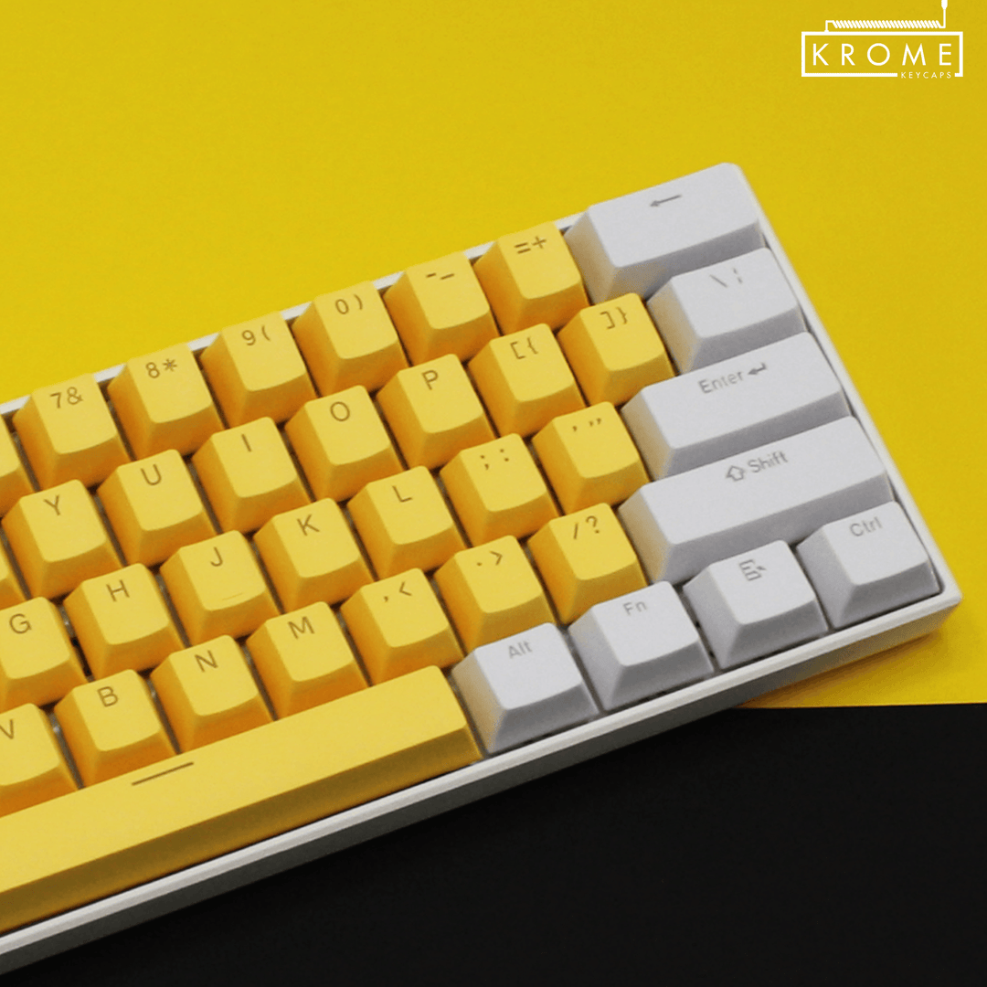 ISO/ANSI - Standard White & Yellow PBT Keycaps - kromekeycaps