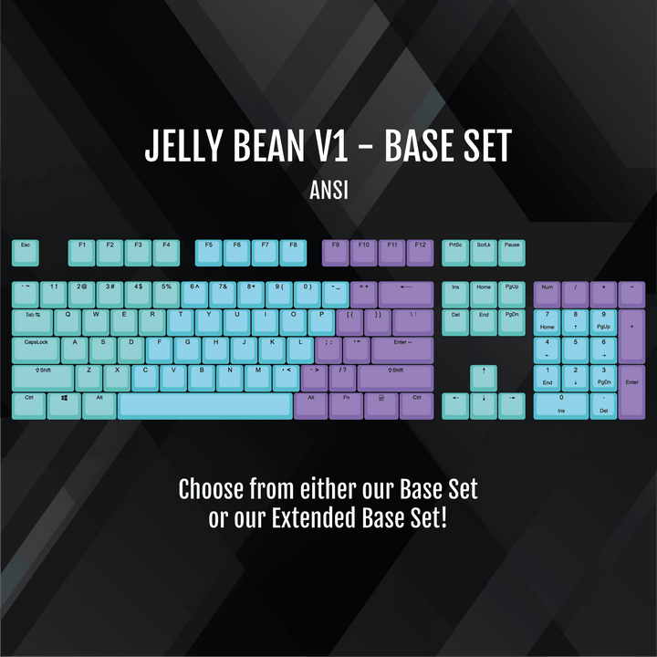 ISO/ANSI - Jelly Bean V1 - Teal / Blue / Purple / White PBT Keycaps - kromekeycaps