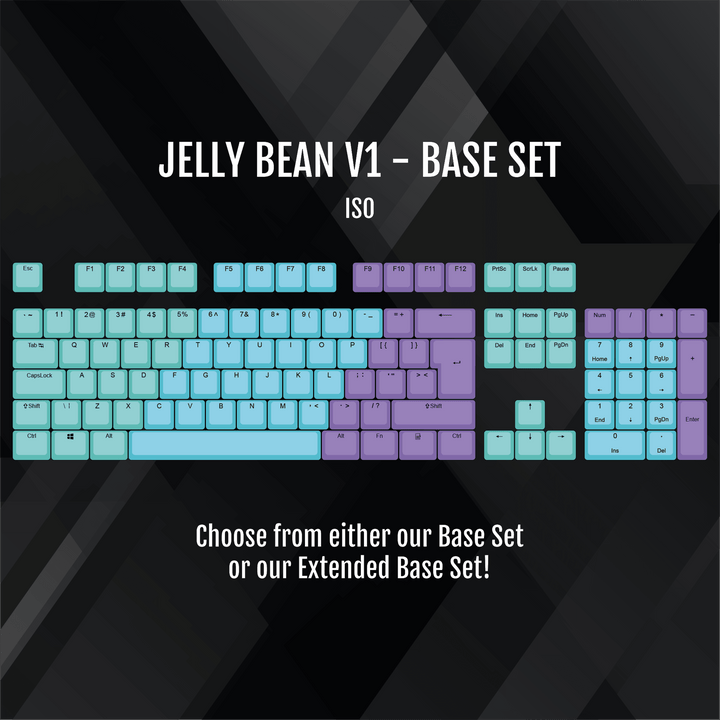 ISO/ANSI - Jelly Bean V1 - Teal / Blue / Purple / White PBT Keycaps Krome Keycaps LTD half, Multicolour