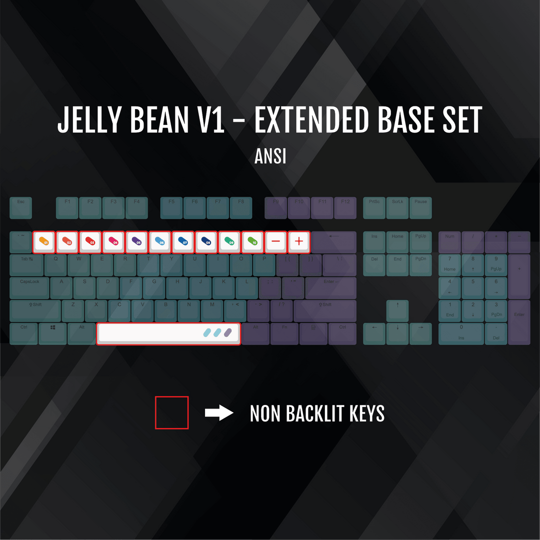 ISO/ANSI - Jelly Bean V1 - Teal / Blue / Purple / White PBT Keycaps Krome Keycaps LTD half, Multicolour