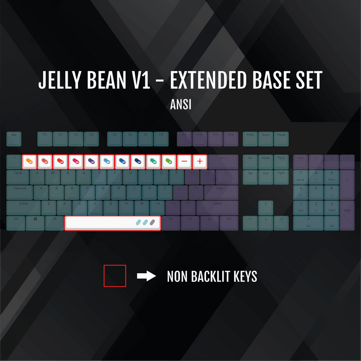 ISO/ANSI - Jelly Bean V1 - Teal / Blue / Purple / White PBT Keycaps Krome Keycaps LTD half, Multicolour