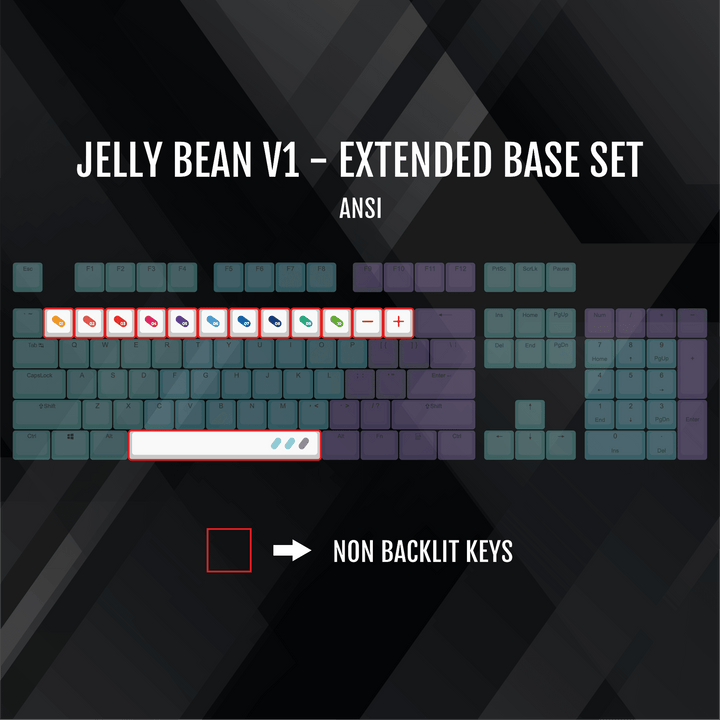 ISO/ANSI - Jelly Bean V1 - Teal / Blue / Purple / White PBT Keycaps - kromekeycaps