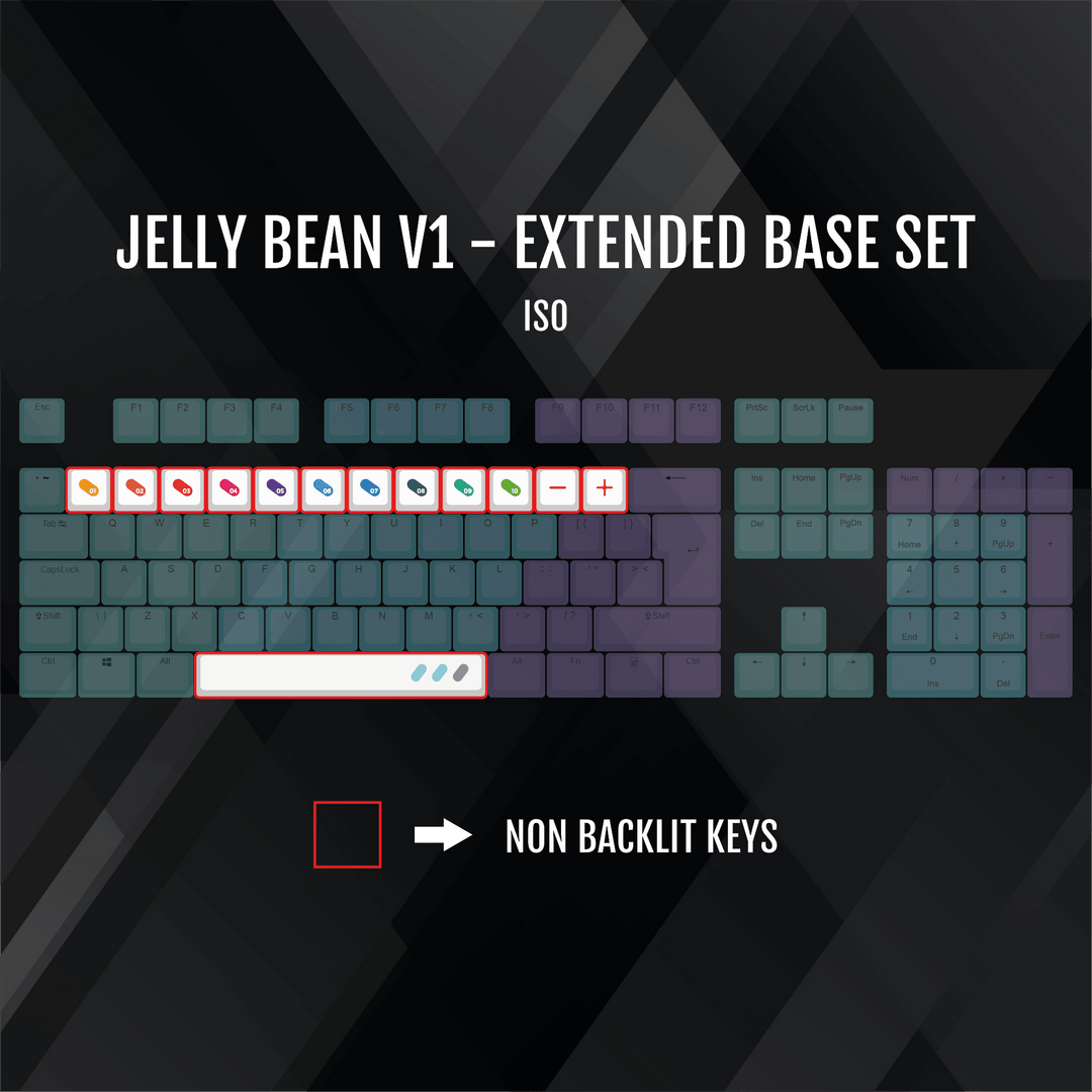 ISO/ANSI - Jelly Bean V1 - Teal / Blue / Purple / White PBT Keycaps Krome Keycaps LTD half, Multicolour