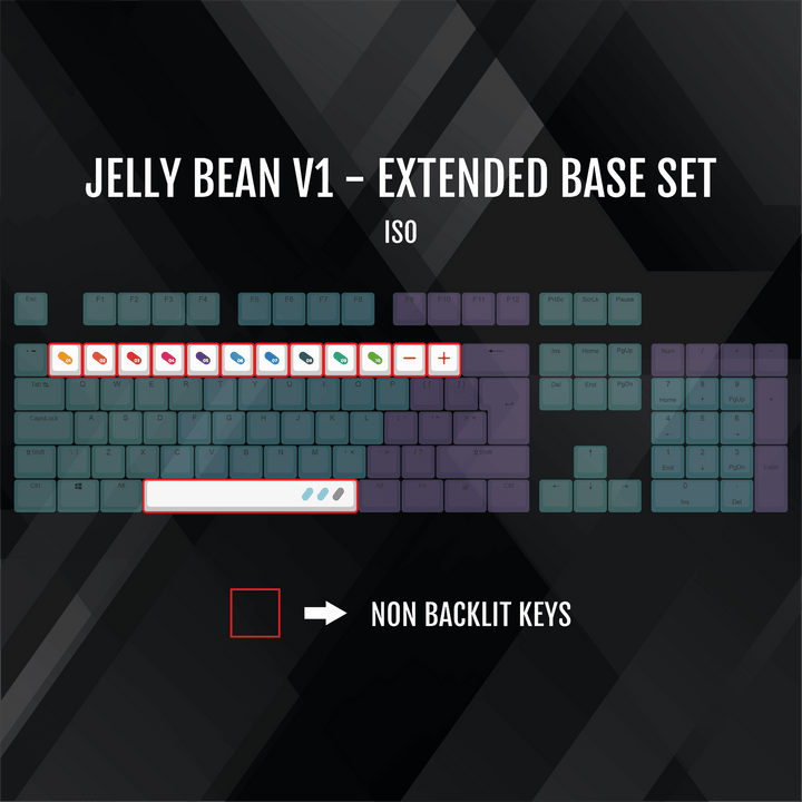 ISO/ANSI - Jelly Bean V1 - Teal / Blue / Purple / White PBT Keycaps Krome Keycaps LTD half, Multicolour