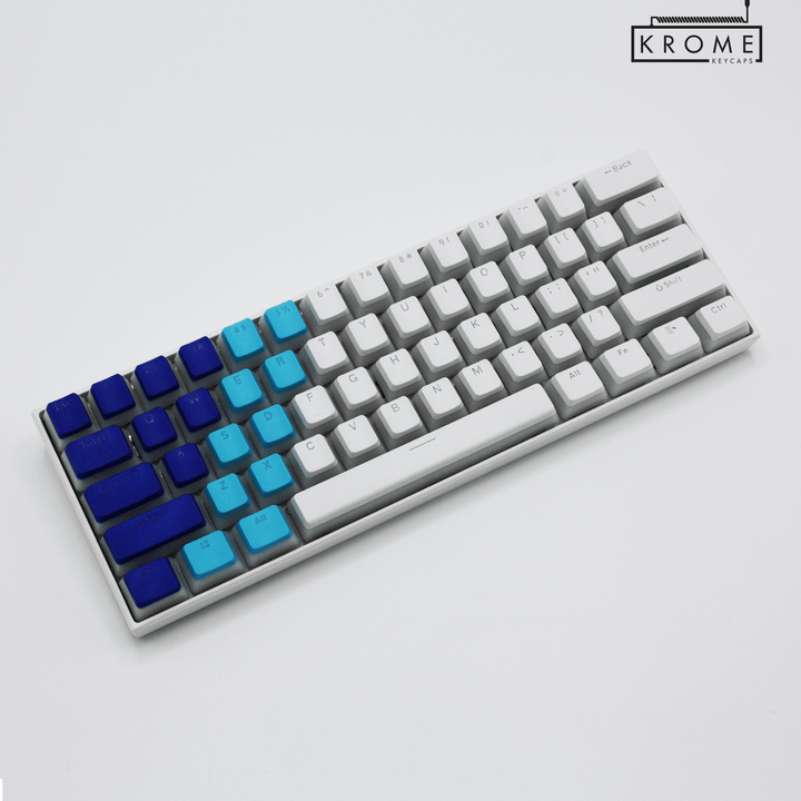 ISO/ANSI - Triocolourway - Dark Blue / Blue / White - Pudding PBT Keycaps - kromekeycaps