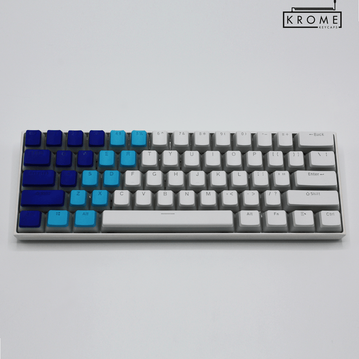 ISO/ANSI - Triocolourway - Dark Blue / Blue / White - Pudding PBT Keycaps - kromekeycaps