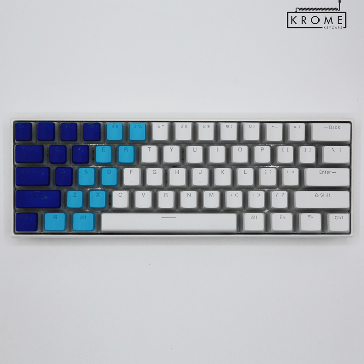 ISO/ANSI - Triocolourway - Dark Blue / Blue / White - Pudding PBT Keycaps - kromekeycaps