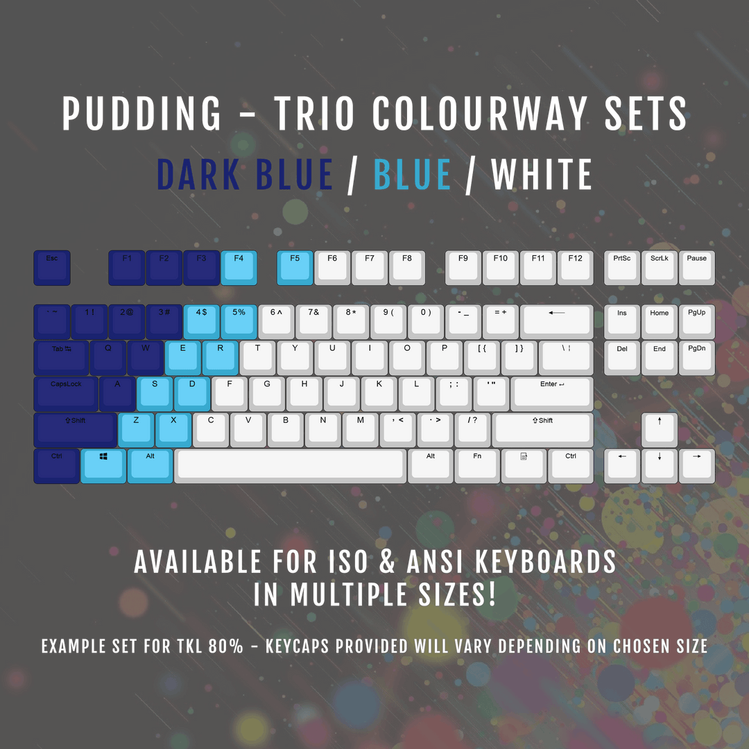 ISO/ANSI - Triocolourway - Dark Blue / Blue / White - Pudding PBT Keycaps Krome Keycaps LTD Pudding Multi