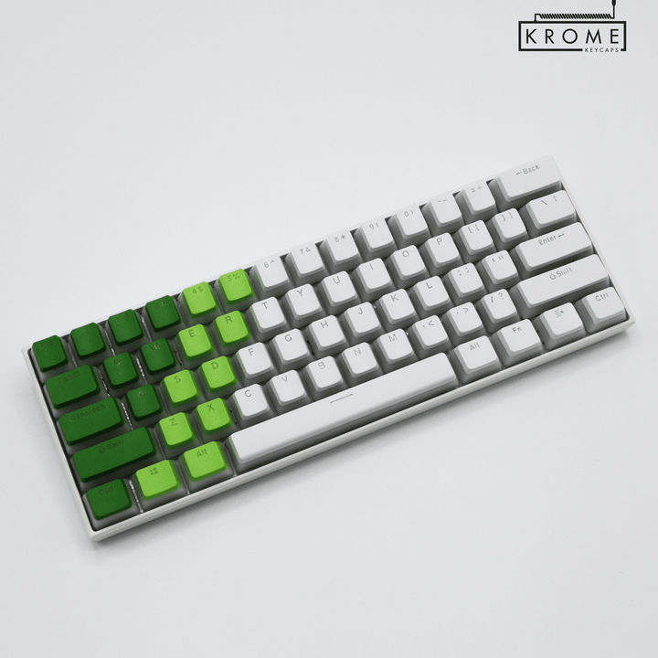 ISO/ANSI - Triocolourway - Green / Lime / White - Pudding PBT Keycaps - kromekeycaps