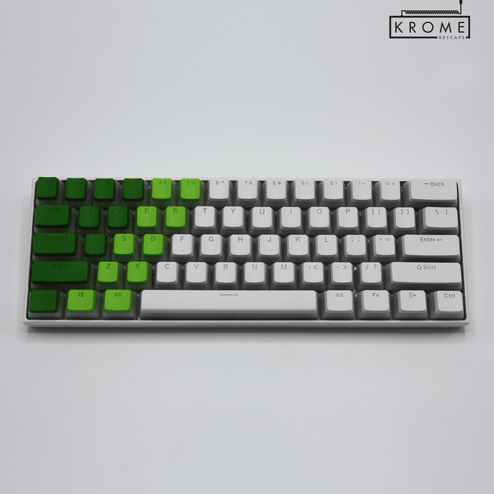 ISO/ANSI - Triocolourway - Green / Lime / White - Pudding PBT Keycaps - kromekeycaps