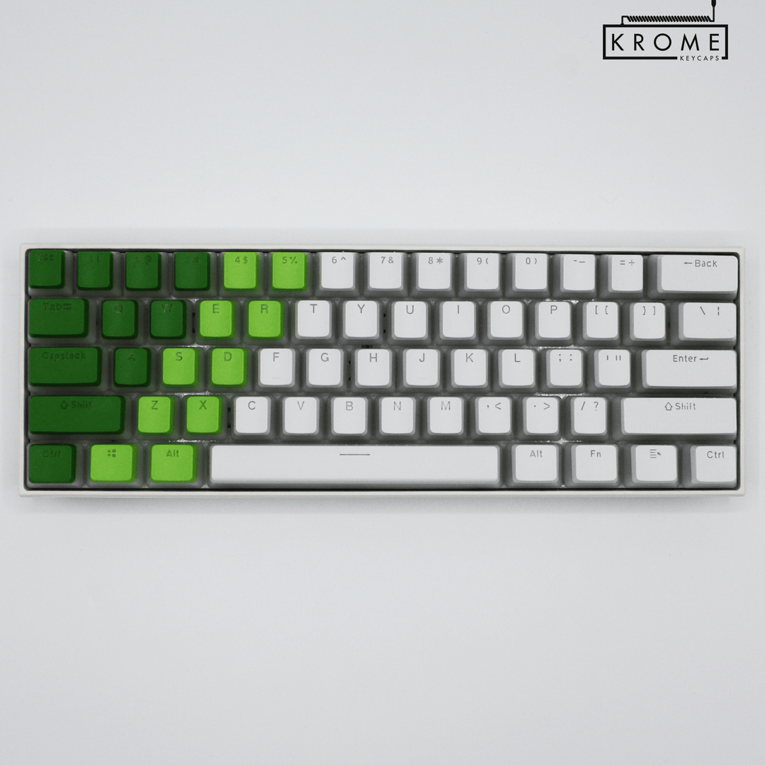 ISO/ANSI - Triocolourway - Green / Lime / White - Pudding PBT Keycaps - kromekeycaps