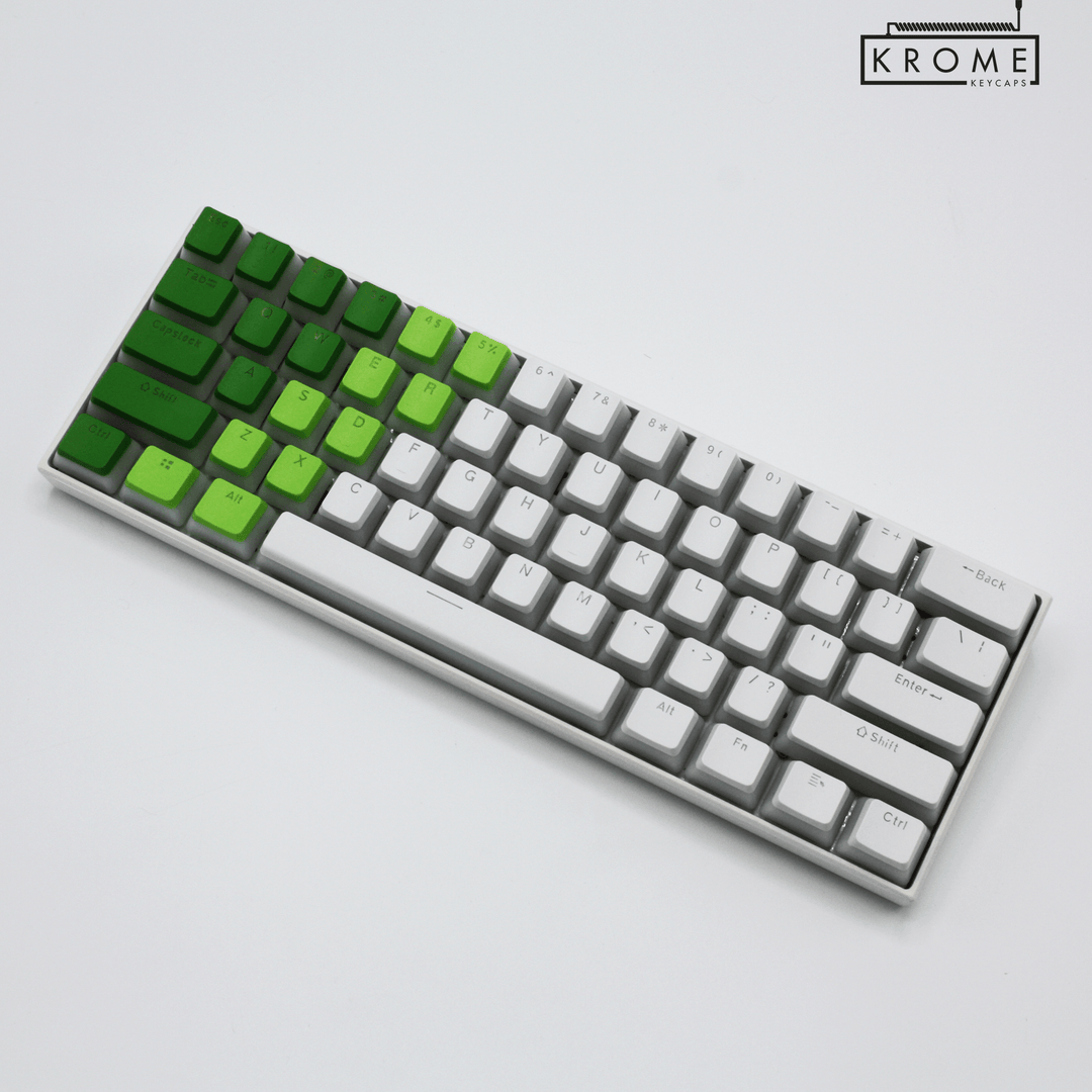 ISO/ANSI - Triocolourway - Green / Lime / White - Pudding PBT Keycaps - kromekeycaps