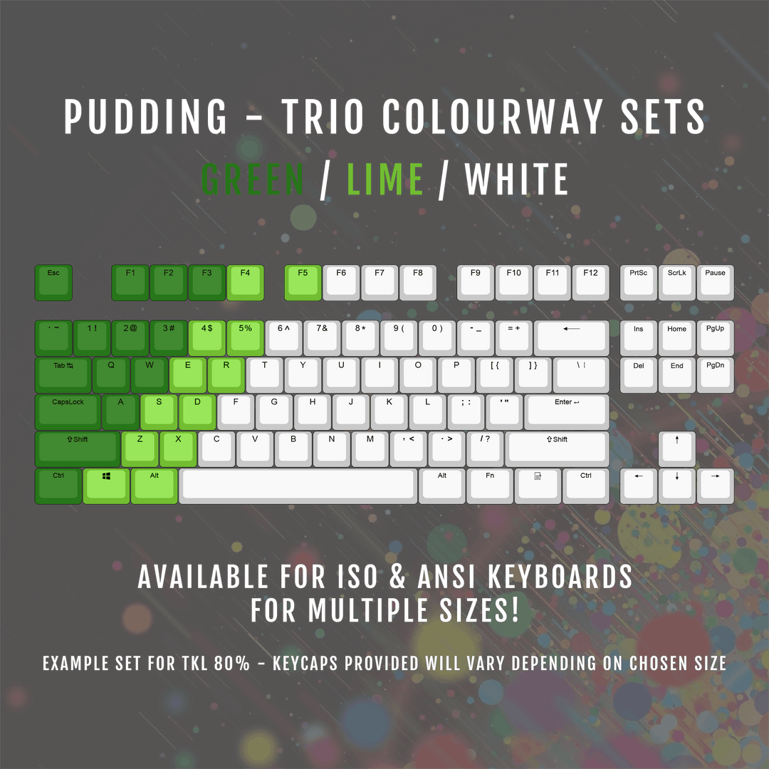 ISO/ANSI - Triocolourway - Green / Lime / White - Pudding PBT Keycaps Krome Keycaps LTD Pudding Multi