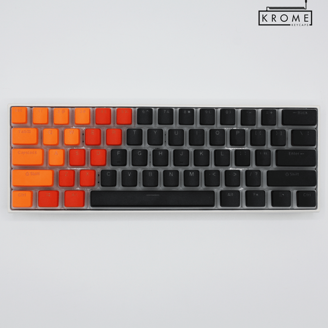 ISO/ANSI - Triocolourway - Orange / Blood Orange / Black - Pudding PBT Keycaps - kromekeycaps