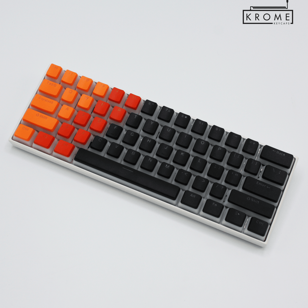 ISO/ANSI - Triocolourway - Orange / Blood Orange / Black - Pudding PBT Keycaps - kromekeycaps