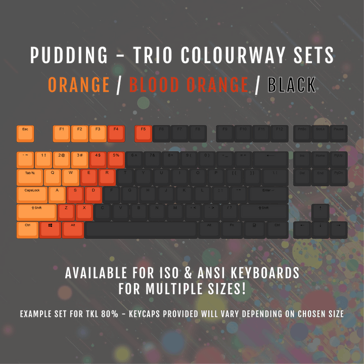 ISO/ANSI - Triocolourway - Orange / Blood Orange / Black - Pudding PBT Keycaps - kromekeycaps