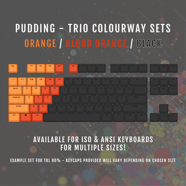 ISO/ANSI - Triocolourway - Orange / Blood Orange / Black - Pudding PBT Keycaps Krome Keycaps LTD Pudding Multi
