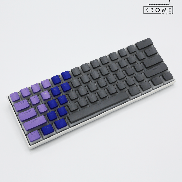 ISO/ANSI - Triocolourway - Purple / Dark Blue / Grey - Pudding PBT Keycaps - kromekeycaps