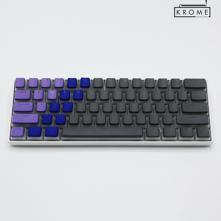 ISO/ANSI - Triocolourway - Purple / Dark Blue / Grey - Pudding PBT Keycaps - kromekeycaps