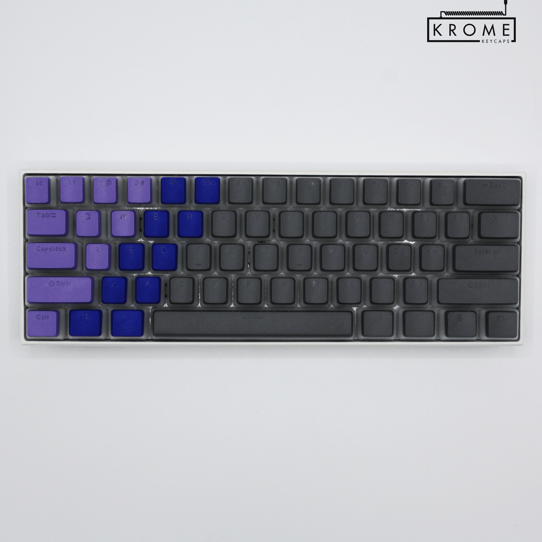 ISO/ANSI - Triocolourway - Purple / Dark Blue / Grey - Pudding PBT Keycaps - kromekeycaps