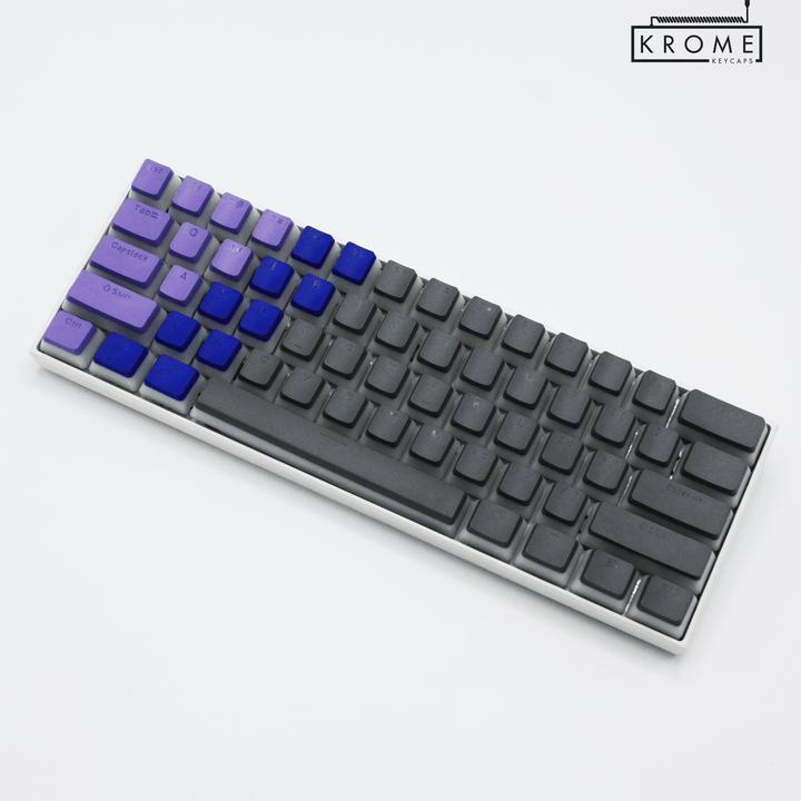 ISO/ANSI - Triocolourway - Purple / Dark Blue / Grey - Pudding PBT Keycaps - kromekeycaps