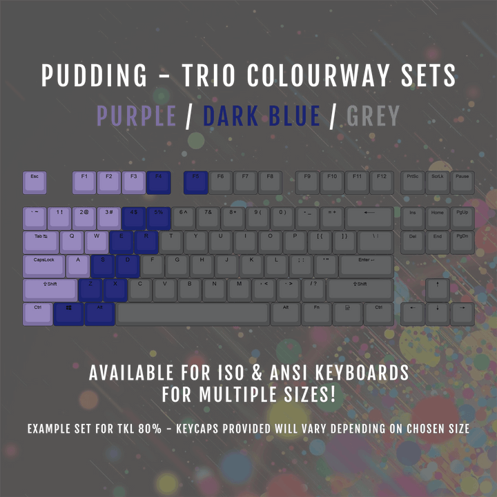 ISO/ANSI - Triocolourway - Purple / Dark Blue / Grey - Pudding PBT Keycaps Krome Keycaps LTD Pudding Multi