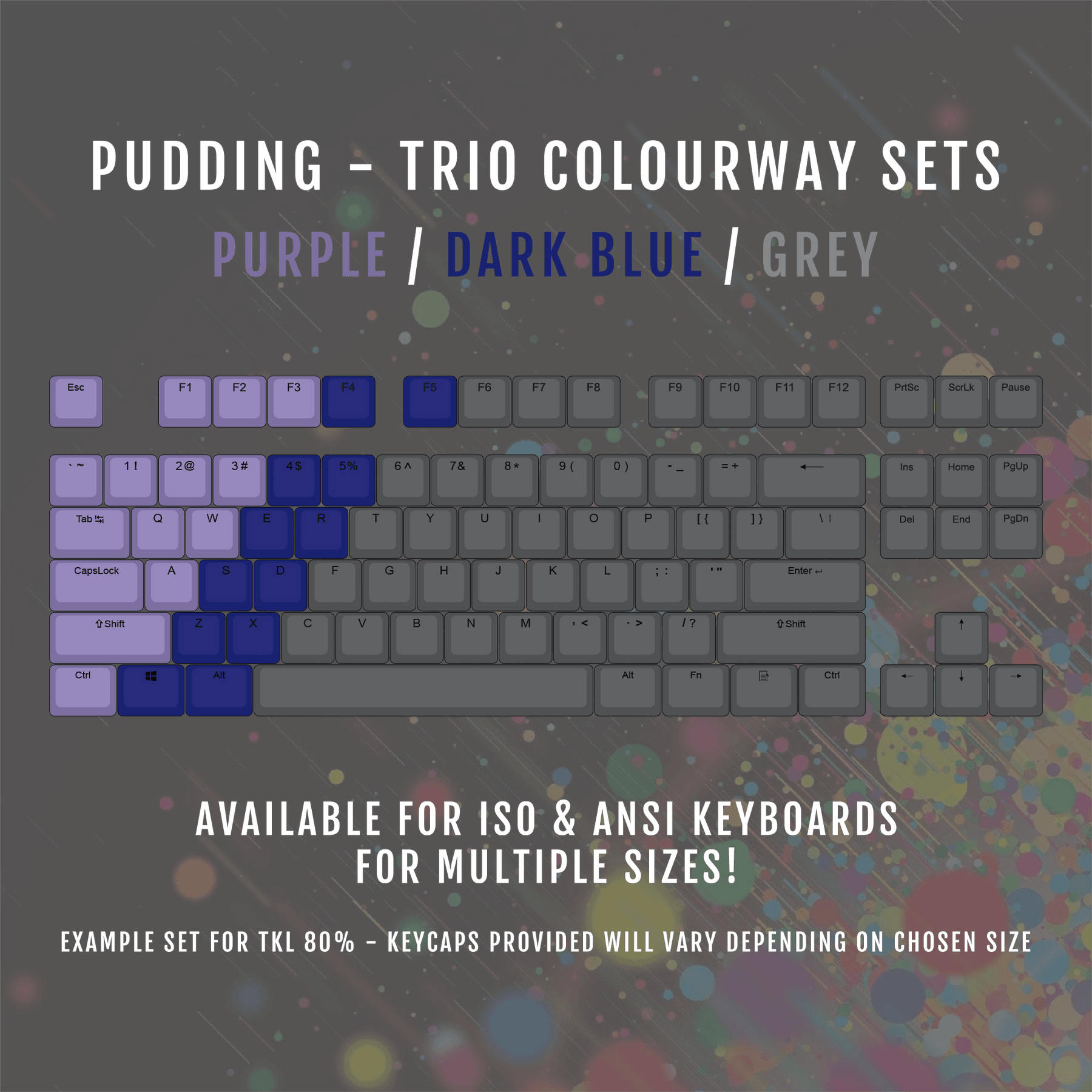 Pudding Keycaps Color ISO/ANSI - Triocolourway - Purple / Dark Blue / Grey - Pudding PBT Key ...
